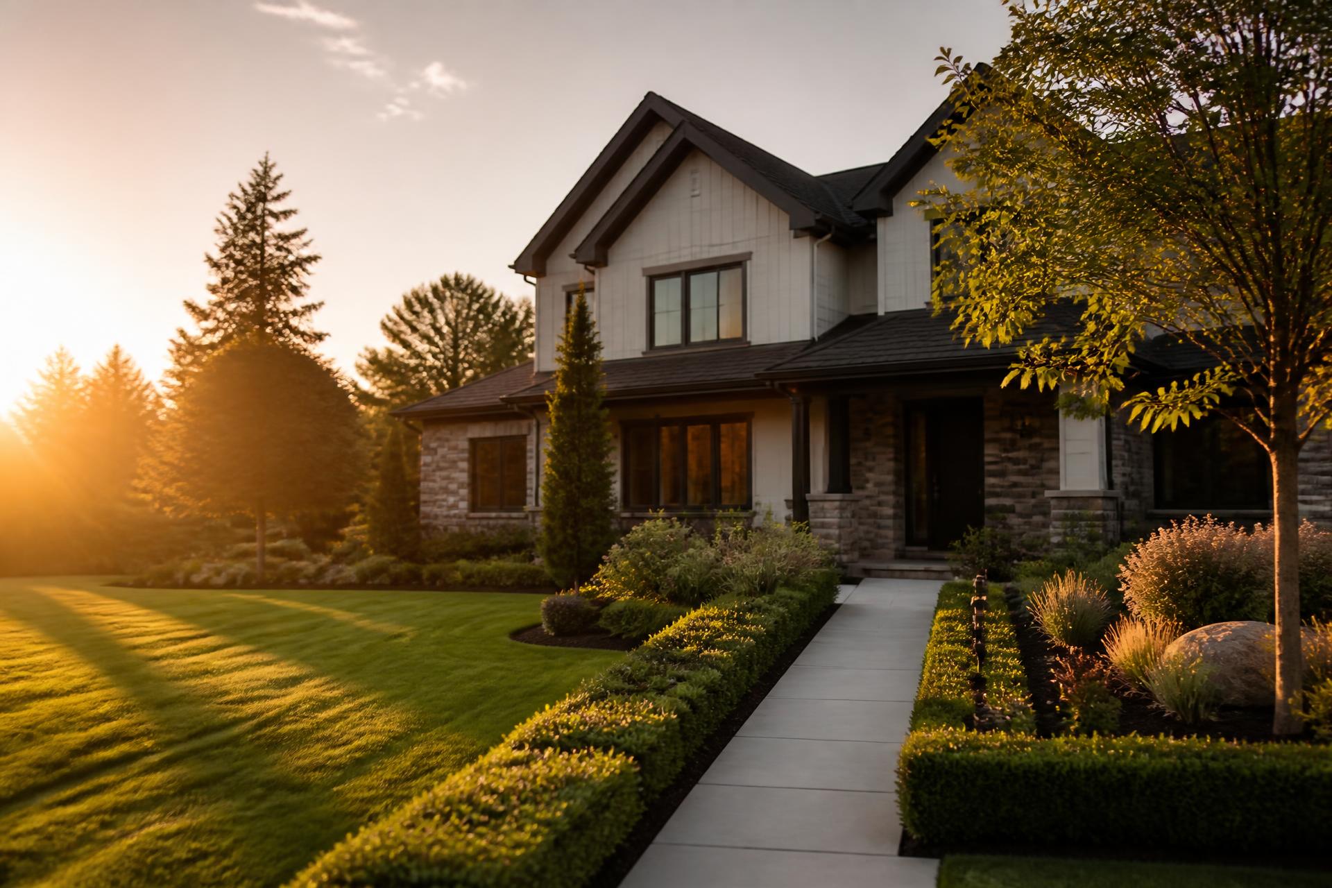 Manicured sunset garden and front lawn by RG Landscaping & Maintenance